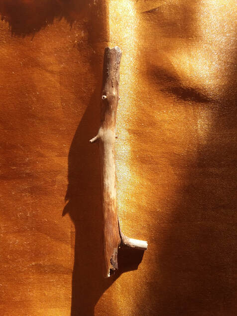 Artistic photo of an old little stick on an orange piece of cloth