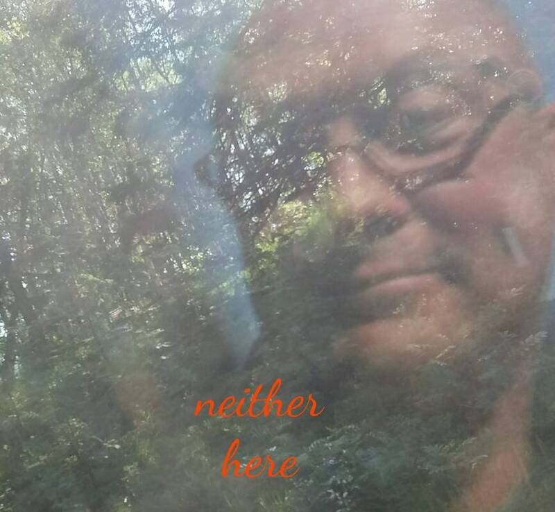 Photo of forest, with reflections of the photographer. Text: neither here
